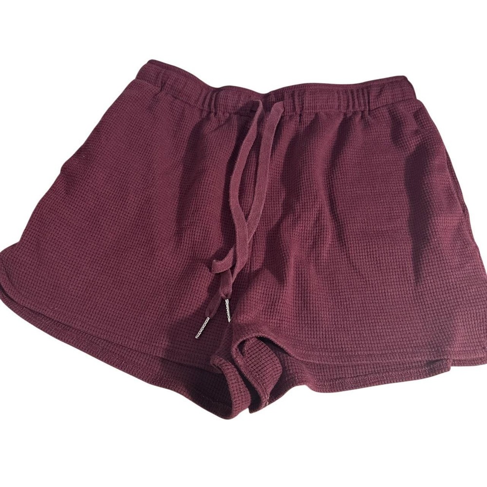 Womens Burgundy Waffle Knit Lounge Shorts Drawstring Elastic Waist Small